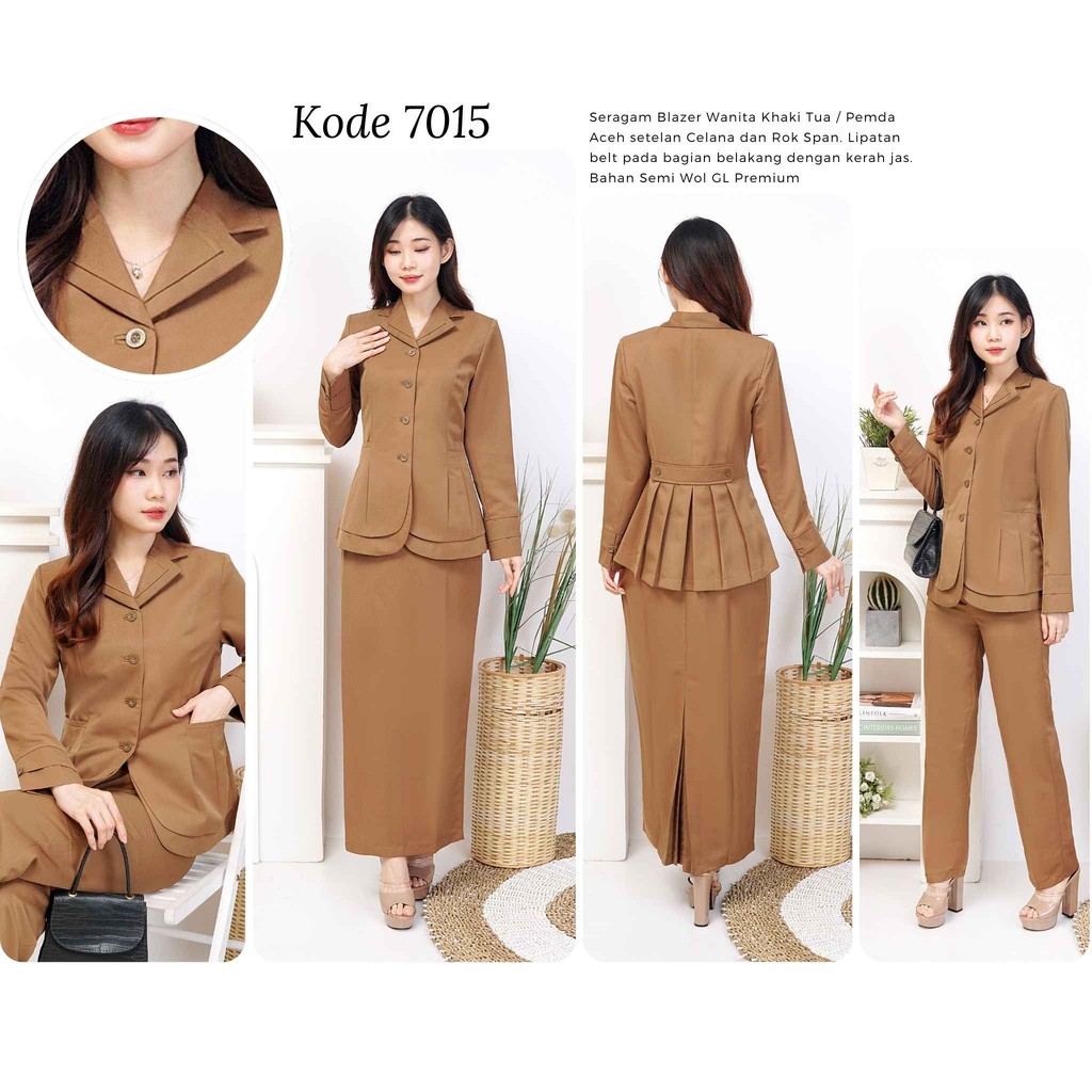 [Lynelle Collection] Jas Blazer Wanita warna Khaki tua / Pemda Aceh/ Coklat tua Stel Set Celana Panj