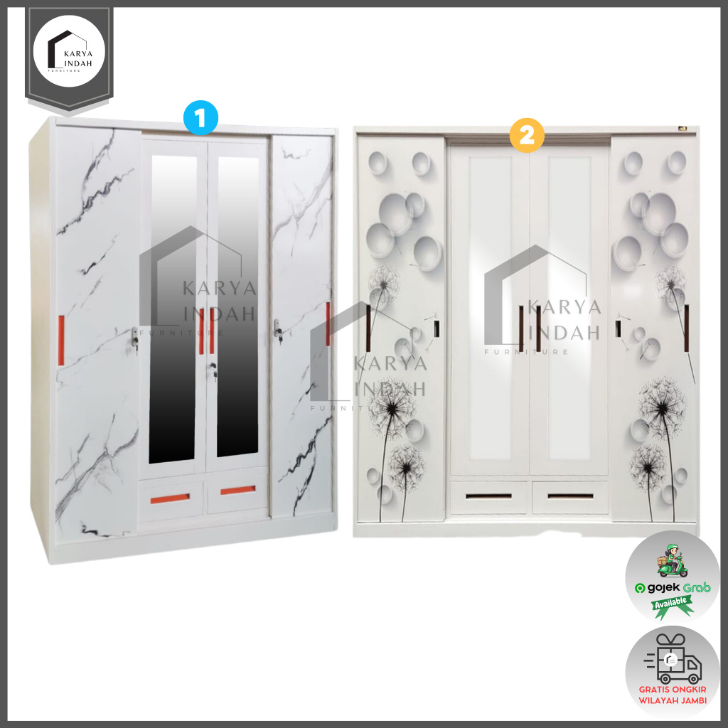 promo Lemari BESI EVO / KARSINDO Pakaian Baju 4 Pintu Sliding Laci Plat Seng Minimalis