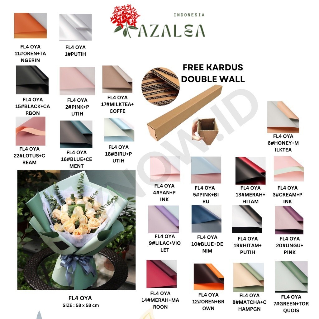 

AZALEA - (5 LEMBAR) - FL4 OYA SMALL 38.5*45CM Kertas Bunga Buket Dua Warna Bi Color/Kertas Buket Florist Cellophane