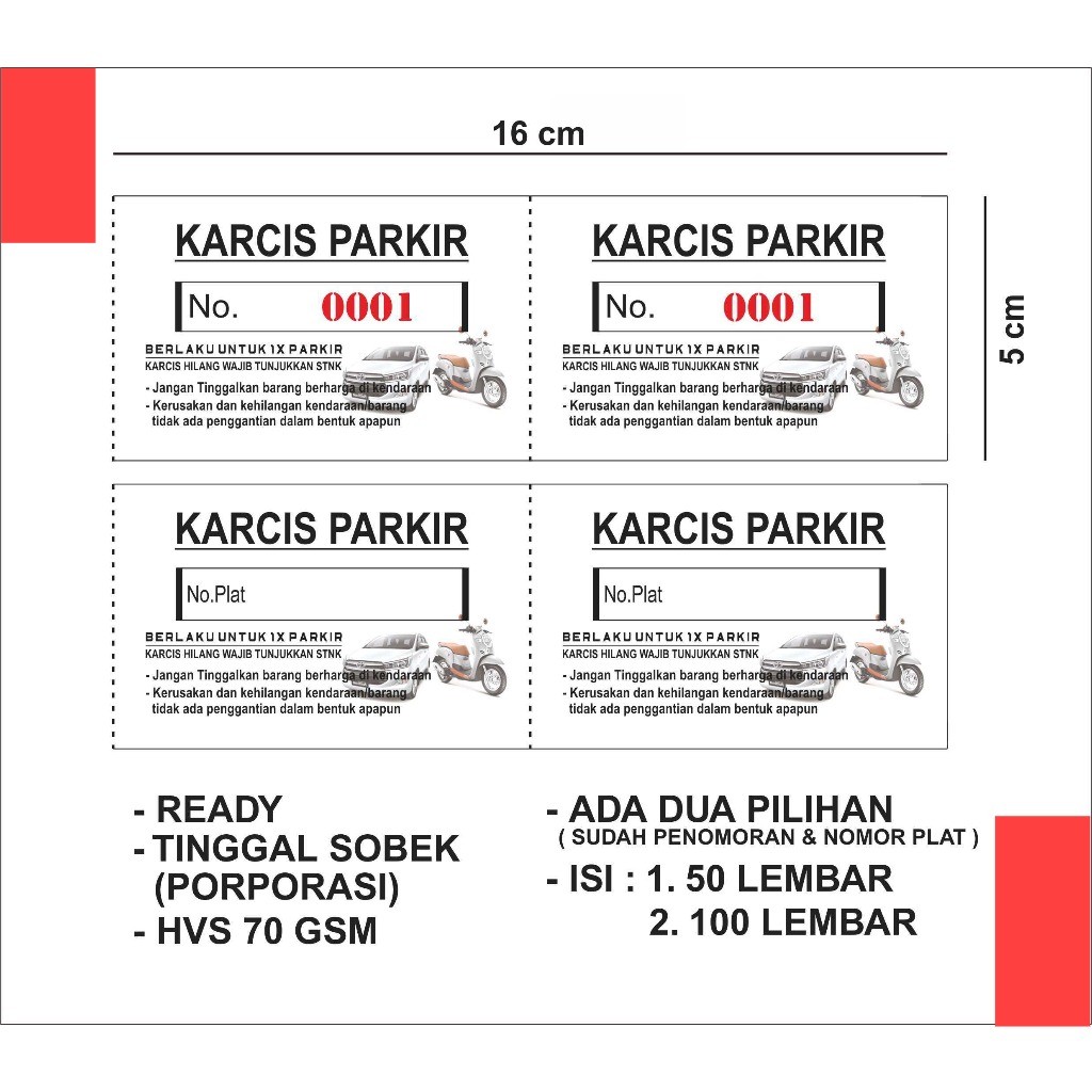 

Karcis parkir ready 3 pilihan 16x5