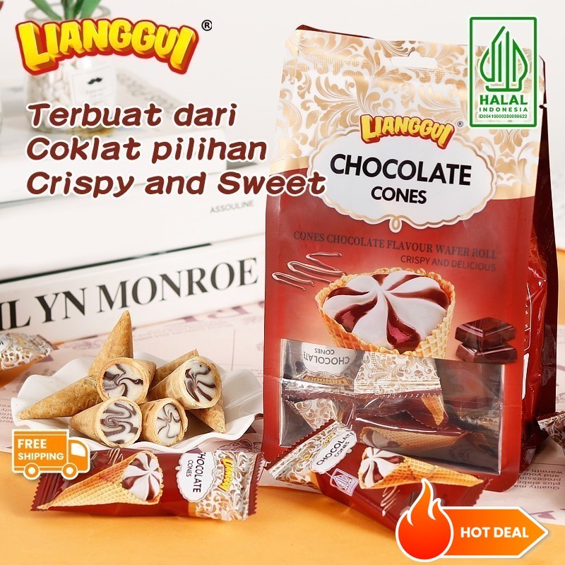 

[Makanan ringan cokelat santai]Lianggui HALAL Chocolate Cones Vanilla Strawberry Crisp Roll Wafer Ice Cream Flavour Wafer Roll Biskuit Coklat Bentuk Ice Cream Wafer CHOCO COCONUT/ STRAWBERRY/ CHOCO & MILK SWEET Wafer Bulat Salut Chocolate Cones Cones