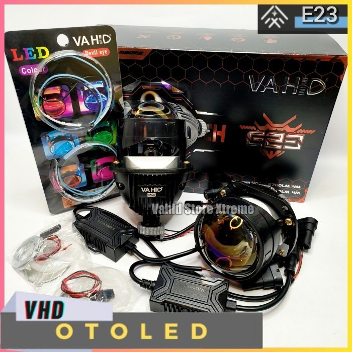 Vahid Biled E23 | 45 Watt | 2,5 inch Purple Lens | Led Projector - E23 + Devil, Sepasang