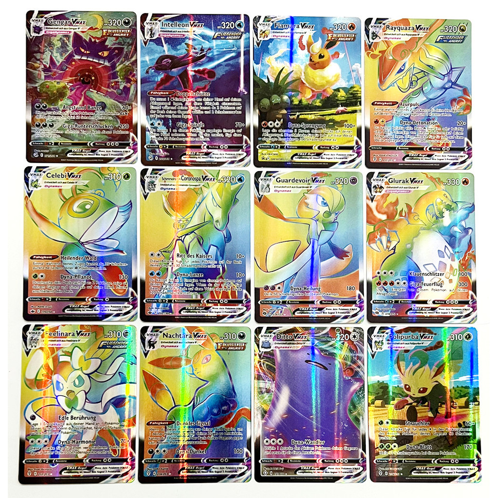 20Pcs Pokemon Cards German Vmax GX Color Energy Card Pikachu Rare Collection Battle Trainer Boys Gif