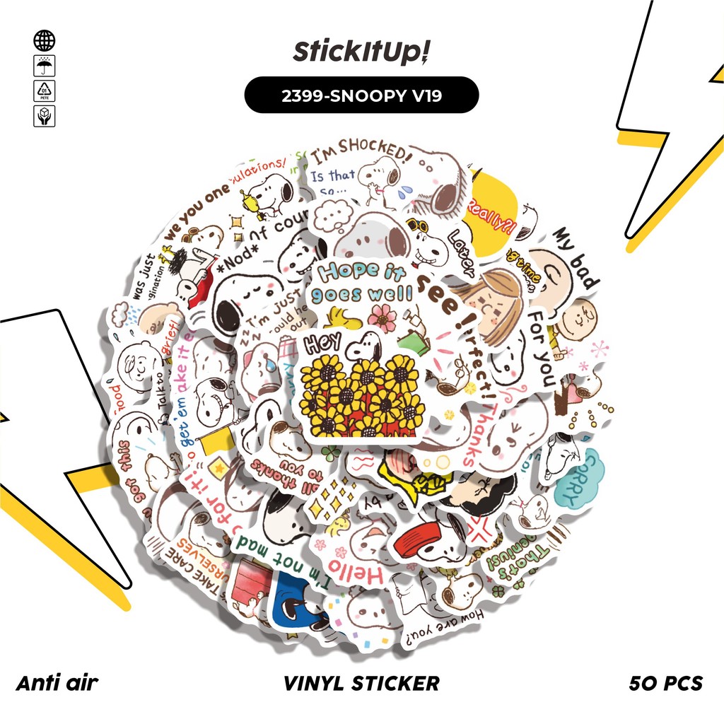 

COD✨ 50 Pcs Stiker Pack SNOOPY V19 Lucu Aesthetic Vynil Waterproof untuk Freebies Sticker Buku Journal Casing HP Laptop