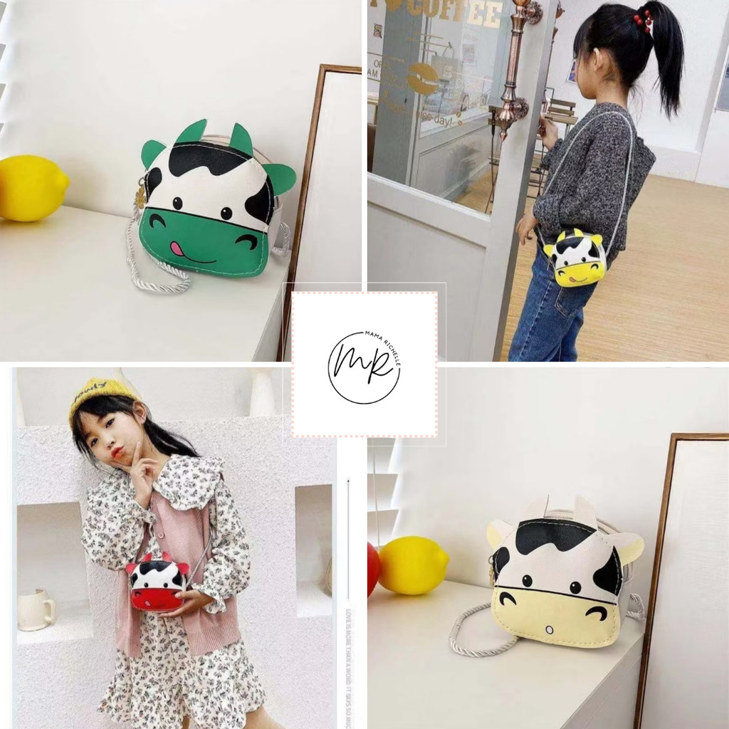TAS SELEMPANG ANAK MODEL KARTUN SAPI /KARIKATUR /ANIMAL LUCU/FASHION / IMPOR/ VIRAL/ TIKTOK/ FANCIES