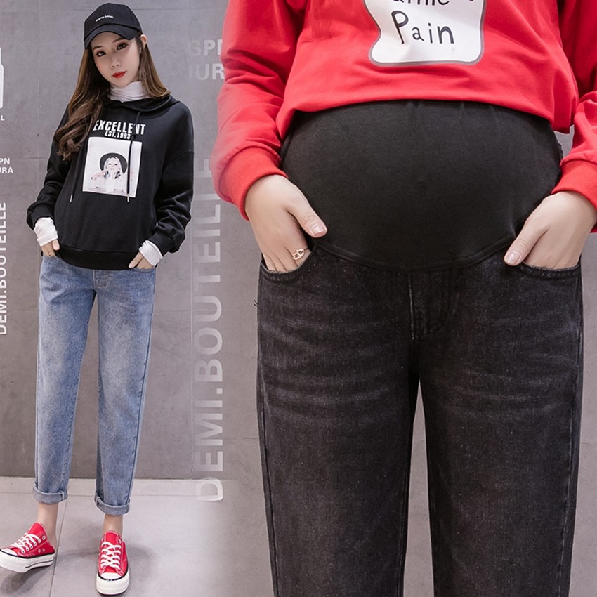 New Maternity Jeans Fashion Loose Maternity Support Jeans Daddy Cropped Pants Joker Maternity