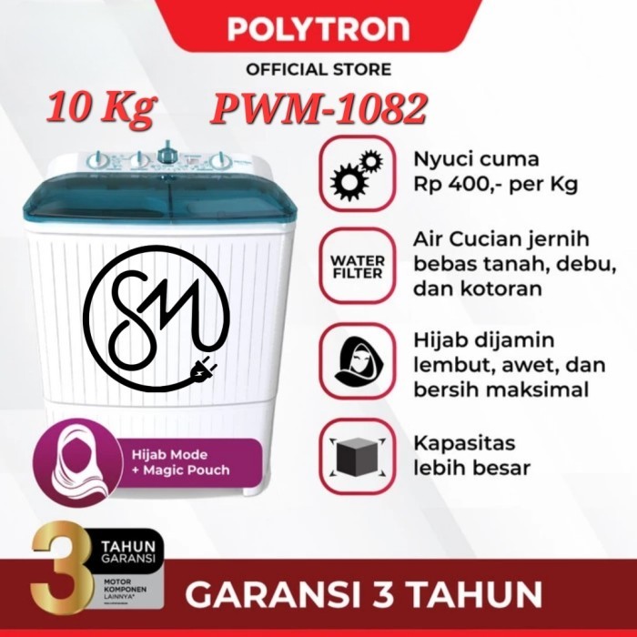 Mesin cuci Polytron 10 Kg PWM-1082 Primadona Giant PWM1082 2 tabung