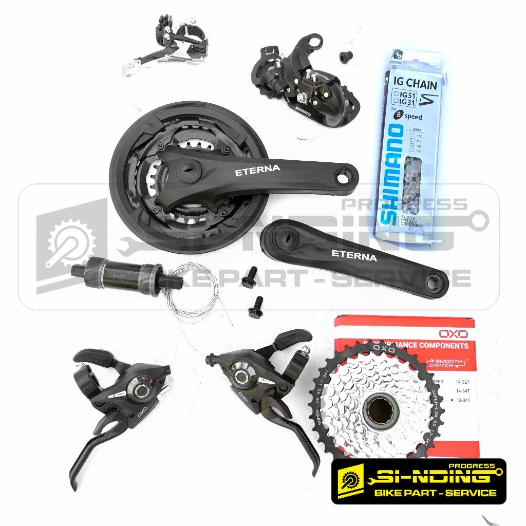 Groupset Crankset Gear Sepeda MTB 3 X 8 Speed Depan Belakang Shimano Megarange Tourney Drat
