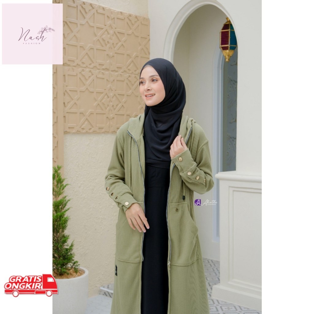 Jaket Korea / Azizah Jaket by Alietha | Long outer jaket muslimah | Jaket wanita panjang