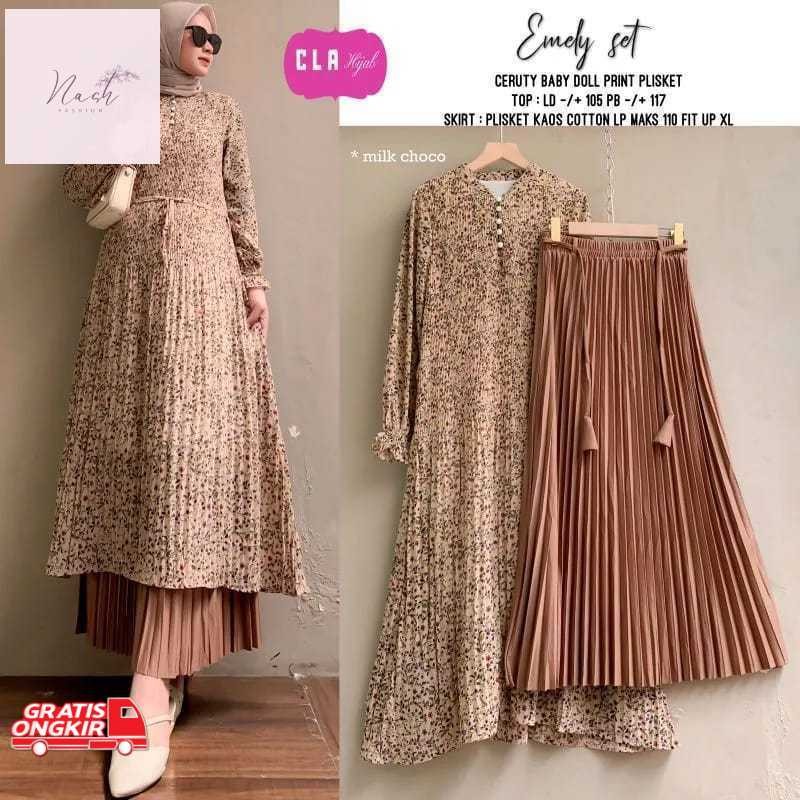 One Set Terbaru / Setelan Wanita Amitha | One Set Atasan Dan Rok Plisket Amitha | Set-Rok Bahan Ceru