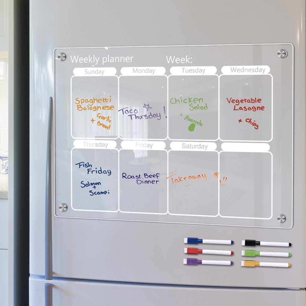 

Magnetic Board Calendar For Fridge Weekly Planner With 6 Colors Markers Clear Acrylic Refrigerator Board Erasable Whiteboard