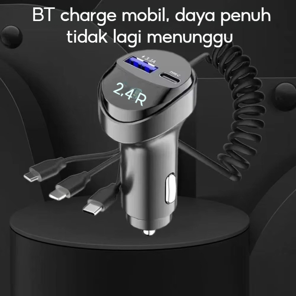 LED Digital Display Car Charger 3.1A With 3 in 1 Cable Dual port USB +type-c port Phone Charger