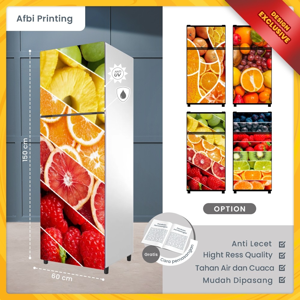Azagi Print Stiker Kulkas 1 Pintu / Sticker  2 pintu Motif Buah Buahan/ Sticker Kulkas Jumbo Motif B