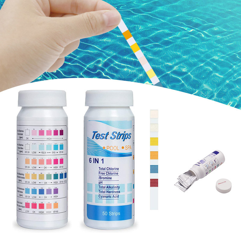 50 Pcs Water Quality 3/4/5/6-In-1 Swimming Pool Test Paper Residual Chlorine PH Value Alkalinity Har
