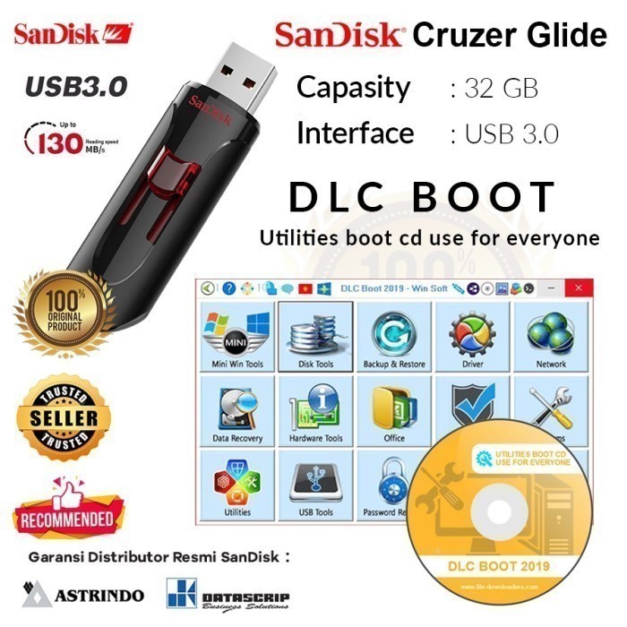 Flashdisk Sandisk 32GB Original + DLC Boot 2019 #DLC19