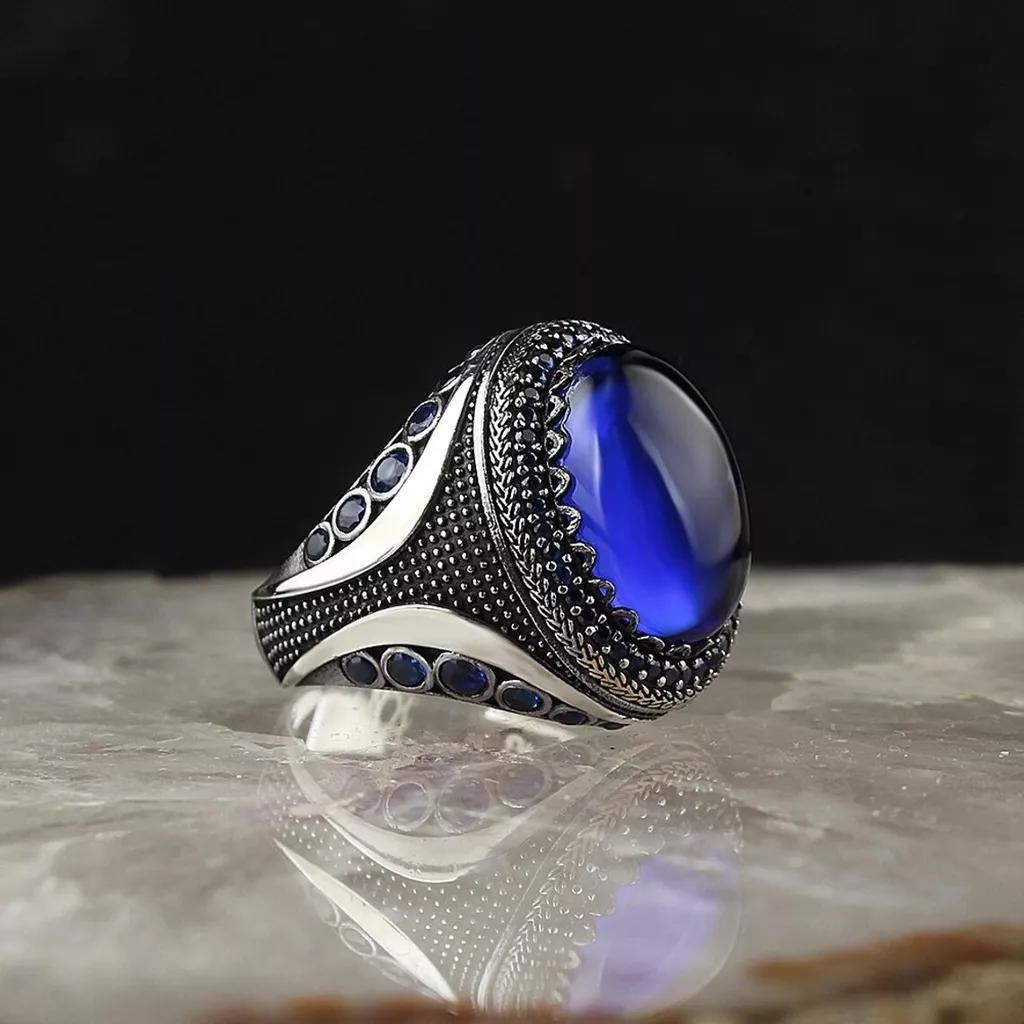 Cincin Pria Permata Cahaya Biru / Cincin / Aksesoris