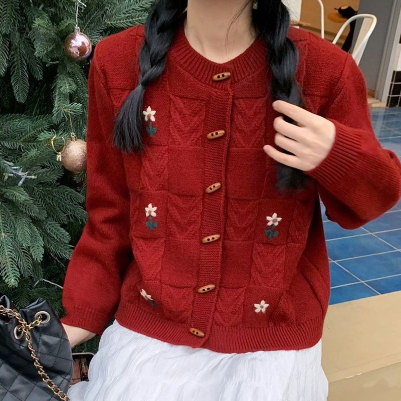 Korean Style Kardigan Wanita Vintage Cardigan Rajut Oversize Cardigan Cute Crop Lengan Panjang GA