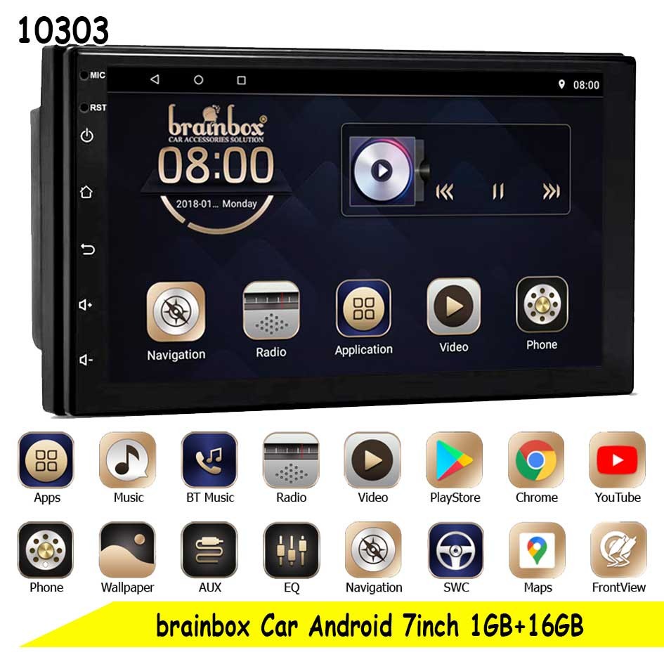Brainbox TV Android 7 Inch 1GB + 16GB Head Unit Mobil 2 Din Double Din Headunit Tape Mobil MP5 Playe
