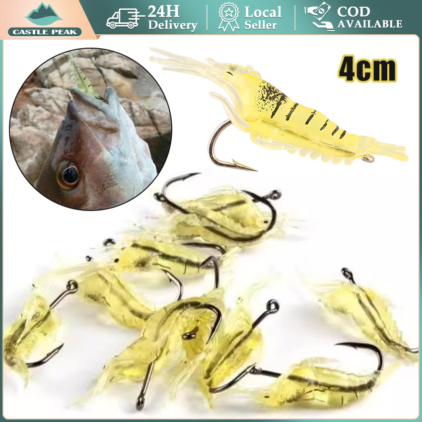 Paket Umpan Pancing Udang Buatan 10pcs - Soft Lure Shrimp 4cm Hook Anti Nyangkut | Casting di Sungai