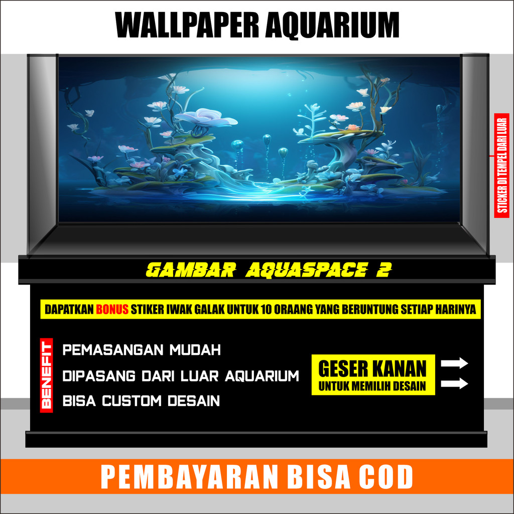 stiker background aquarium 3d timbul custome jumbo kaca akrilik besar full set coral ao