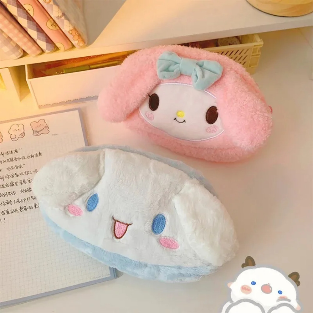 

Sanrio Pencil Case Ins Style Cute Plush Bag for Teenage Students Large Capacity Holding Makeup Bag Zipper Pen Bag Girls Gifts