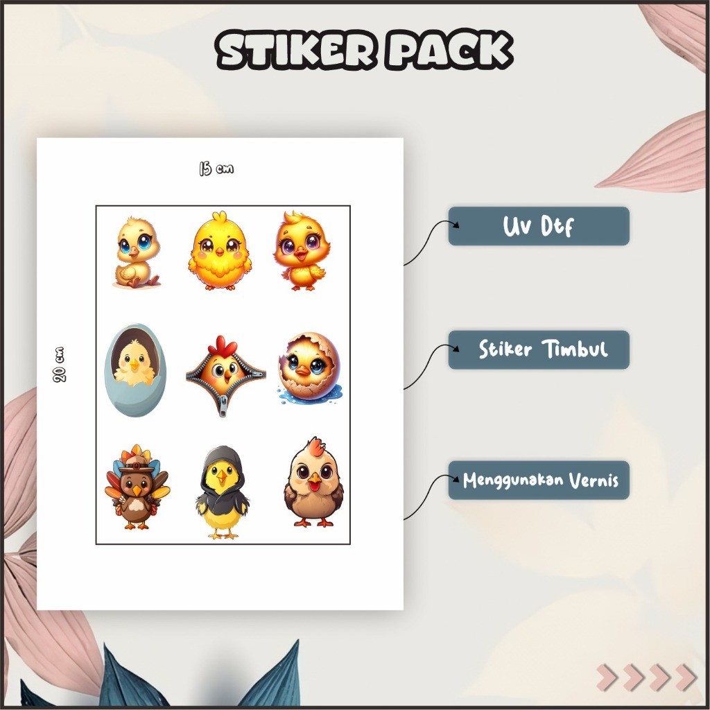

Stiker Sticker Setiker Setikker Pack UV DTF Motif Ayam Lucu Kuning P37