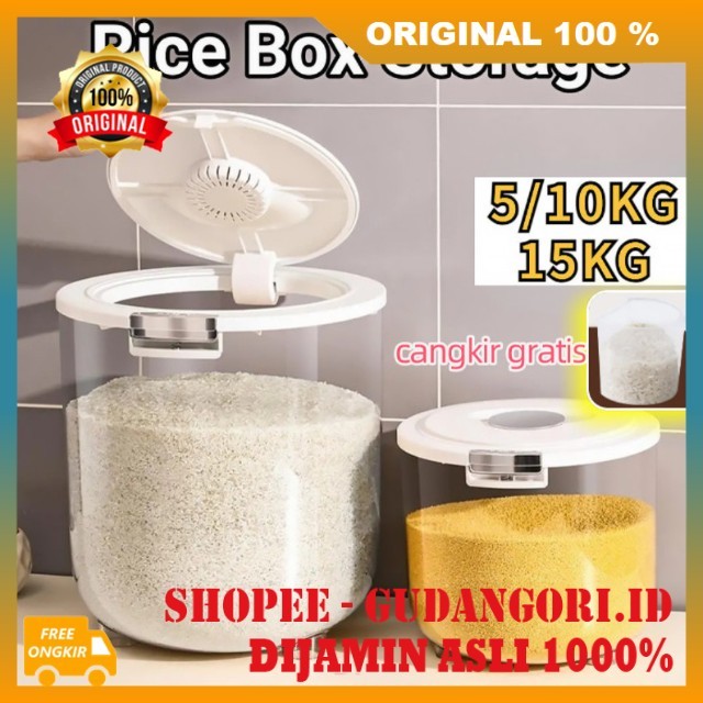 Rice Storage Box Penyimpanan Beras Tempat Beras 10 kg Estetik Tempat Penyimpanan Beras 5, 10, 15kg O