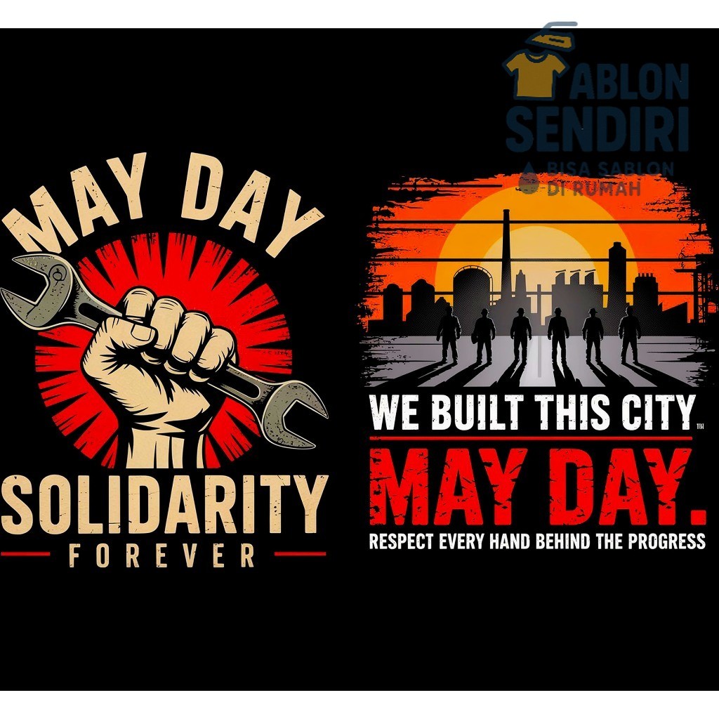 

MAY DAY Sablon Setrika/Sablon DTF Printing Siap Press Kaos/Sweatshirt/Crewneck/Hoodie/Totebag/Sweater/Jaket Polos Custom Gambar Tulisan Kata Kata Hari Buruh May Day Kerja Pabrik Pria Wanita Keren