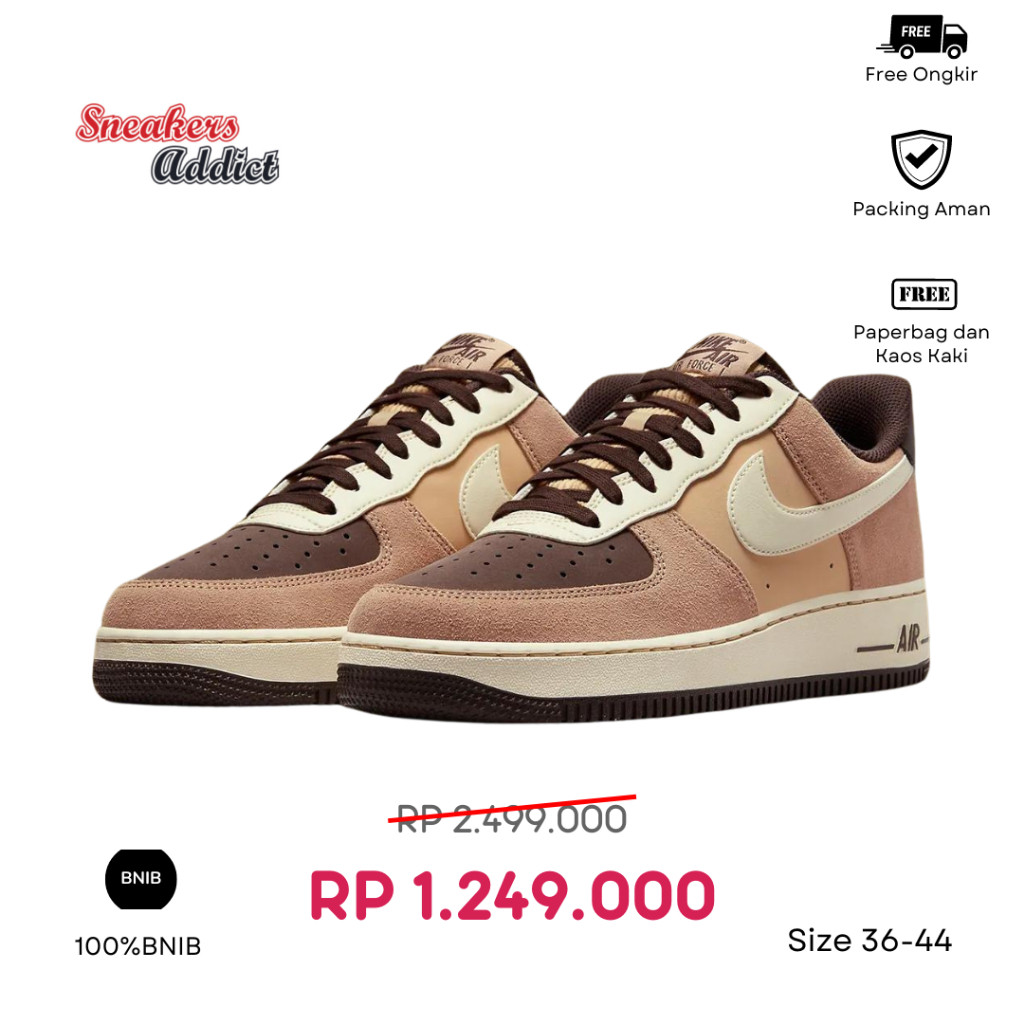 Sepatu Sneakers Nike Air Force 1 Low '07 LV8 Hemp Coconut Milk Brown Flax Brown 100% BNIB Global Mar
