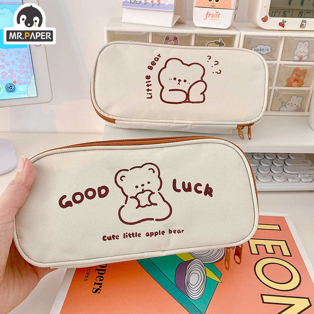 

Mr.paper 4 Styles Kawaii Bear Pencil Bags Cartoon Cute Simple Pencil Cases Student Sool Supplies Stationery Pencil Bags