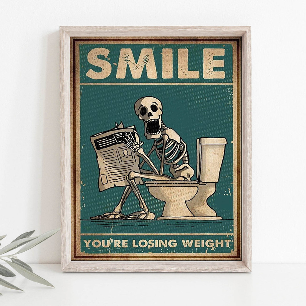 

1pc Canvas Painting The Skeleton Man Is Squatting In The Toilet Wall Art, Human Skeleton Posters, Home Decor, No Frame