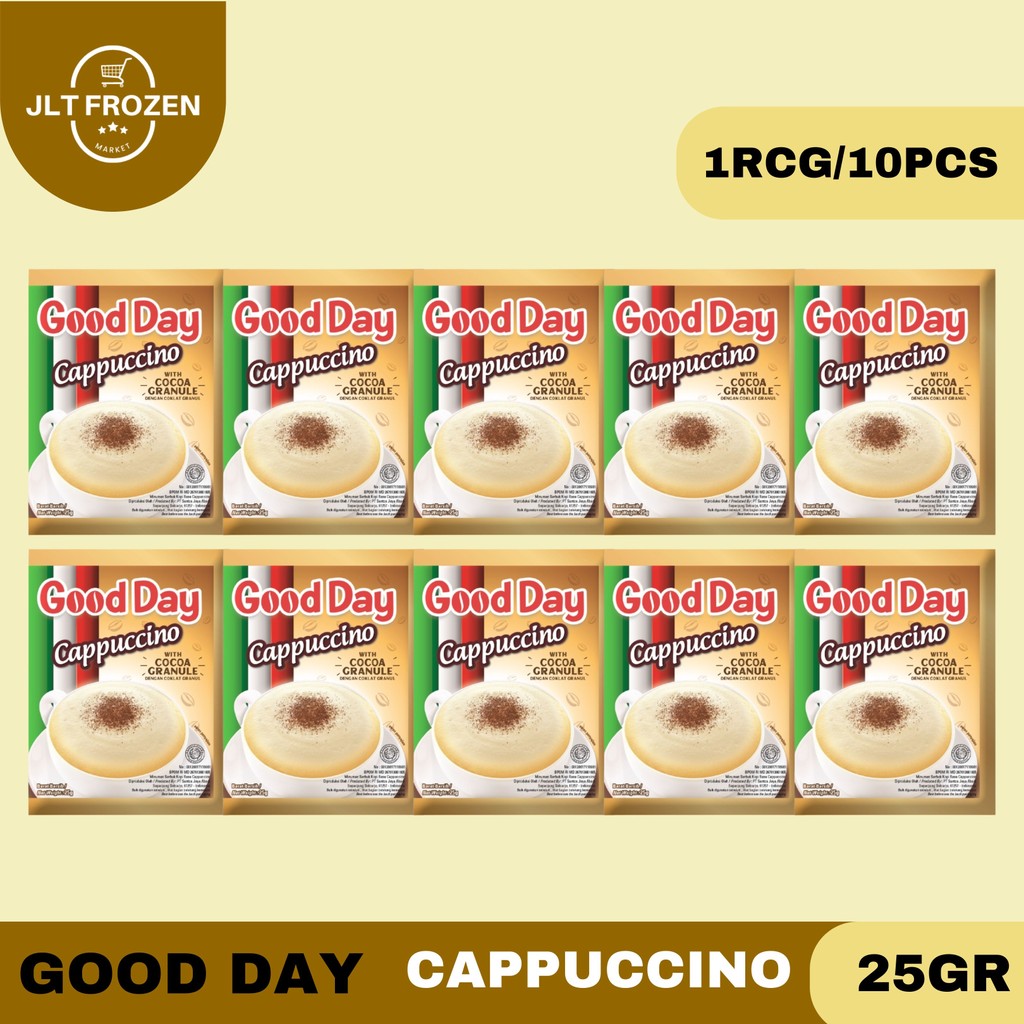 

Good Day Cappucino 25g - 1 RCG/10PCS / Cappucino Coffe / Good Day Kopi / Kopi Instan / Kopi Seduh Bubuk