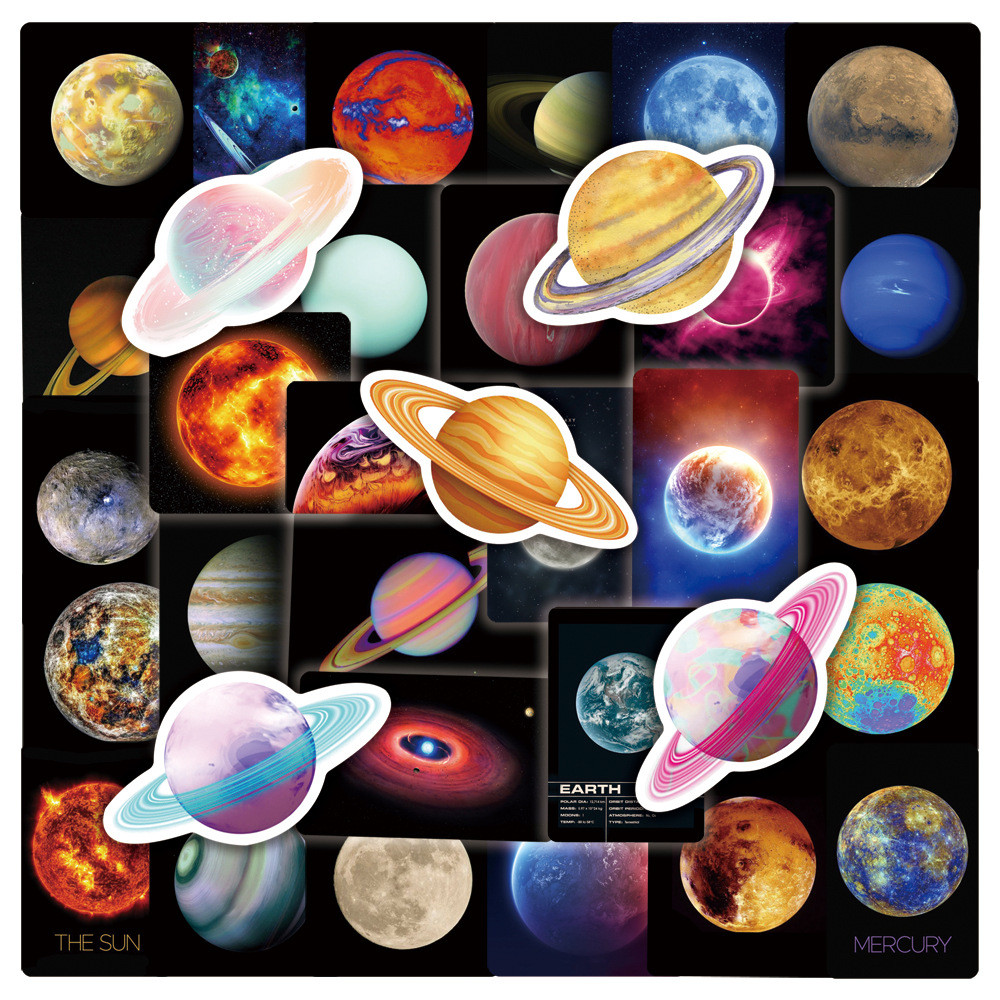 

50pcs Universe Planets Stickers Laptop Stationary Scrapbook Notebook Luggage Aesthetic Outer Space Vinyl Decals for Kids Gift