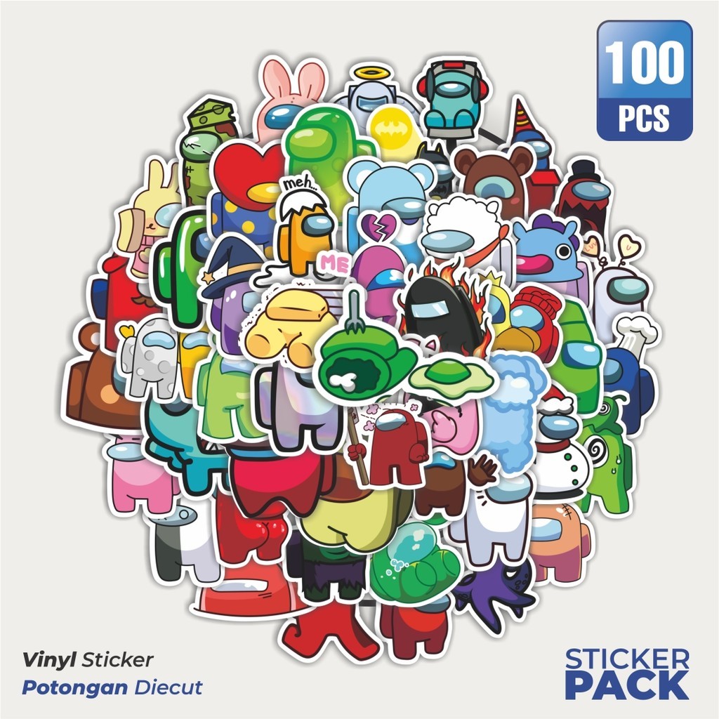 

100 PCS STIKER Kartun Game Among Us Waterproof Aesthetic- Untuk Laptop, Motor, dan Helm - Paper Stationery Pack