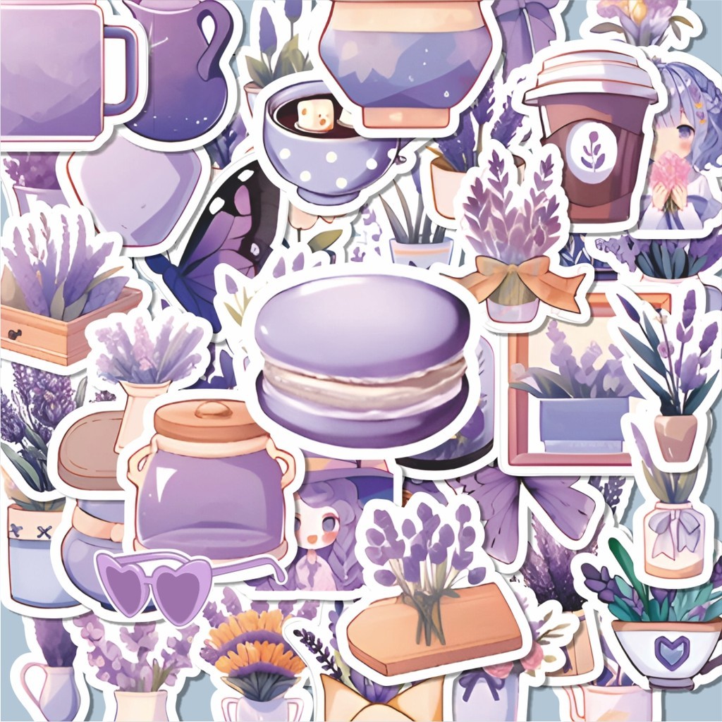 

100PCS Lucu Stiker Lavender [Ungu] Stiker Aesthetic Stiker Anti Air Stikers Berperekat Waterproof sticker decal buat Motor Helm Buku Journal Koper Casing HP Laptop Botol Minum Hadiah anak