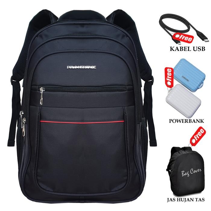 [JURAGAN TAS] TAS RANSEL 20 INCHI JUMBO BACKPACK POLO HERITAGE ORI TAS PRIA USB CHARGER + KUNCI SMAR