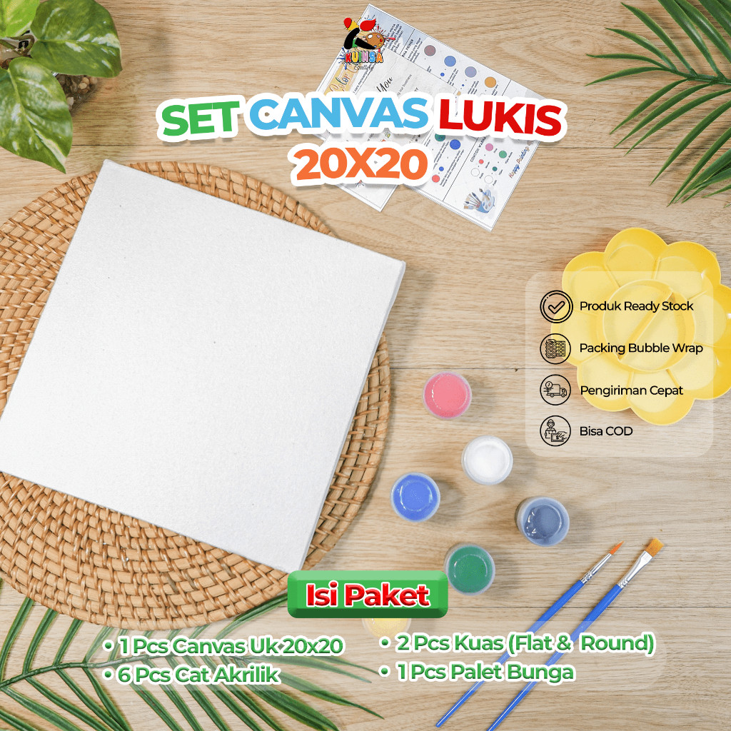 

COD Kuinsa Gallery Set Kanvas Lukis 20 x 20cm (6 Cat Akrilik & 2 Kuas Brush) Mixing Pallete Perlengkapan Melukis & Mewarnai