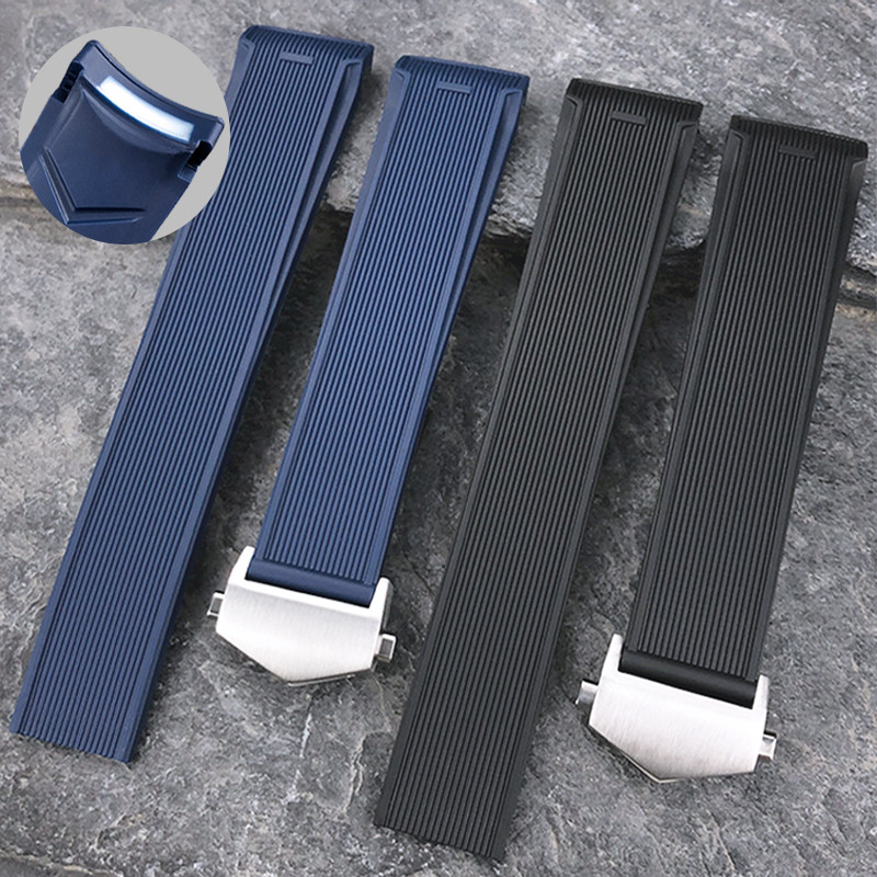 22mm 20mm New Rubber Waterproof Watch bands for TAG HEUER Aquaracer 300 WAY201B CALIBRE 5 Blue Black