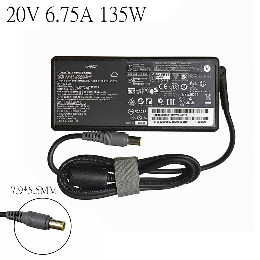 20V 6.75A 135W 7.9x5.5mm AC Adapter Power Charger For Lenovo ThinkPad T430s T510 T530 T520 T520i W51