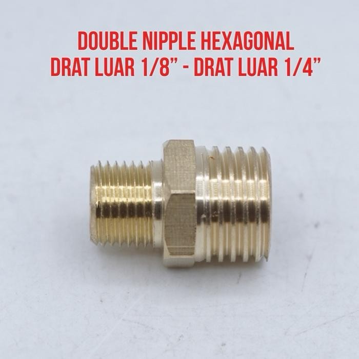 YOLO Drat Luar 1/8 ke Drat Luar 1/4” Double Nepel Nipel Nipple Kuningan Sambungan Pipa Keran Kran Br
