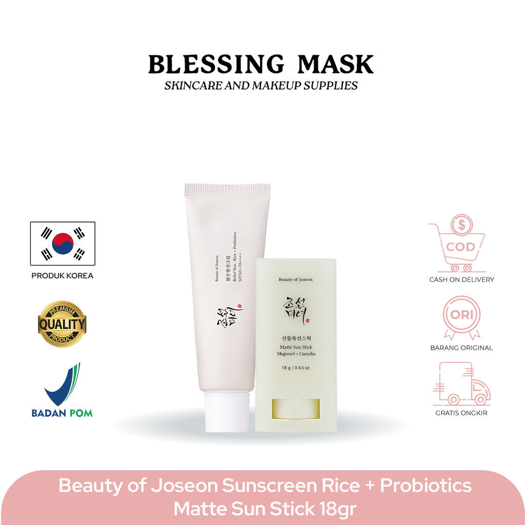 Beauty of Joseon Sunscreen Rice + Probiotics SFP50+++ 50ml |  BOJ Matte Sun Stick Mugwort + Camelia 