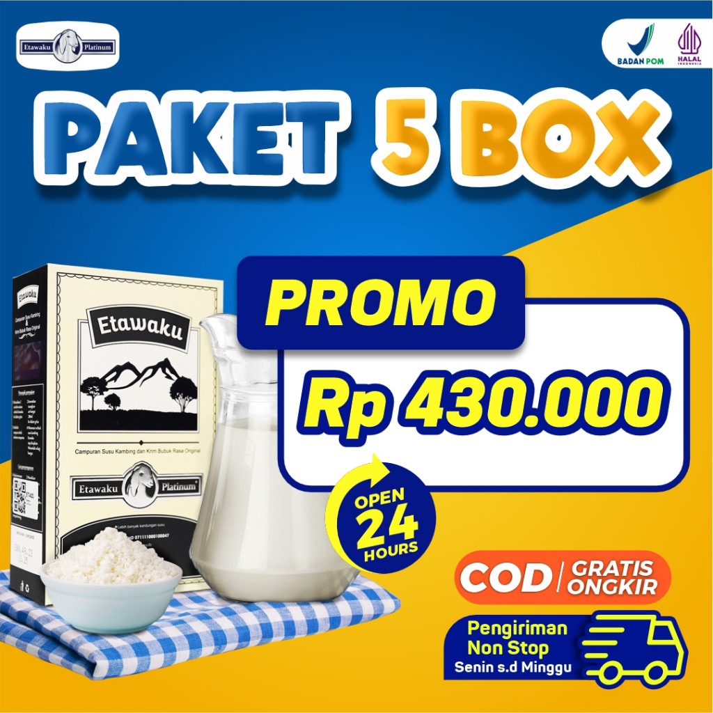 

Etawaku Platinum Paket Sendi dan Tulang Sehat 5 Box - Susu Kambing Etawa Penambah Kalsium Kuatkan Tulang & Sendi Solusi Atasi Gangguan Pernapasan Pernafasan Asma Bronkitis Pneumonia Sesek Napas Tingkatkan Kekebalan & Imunitas Tubuh