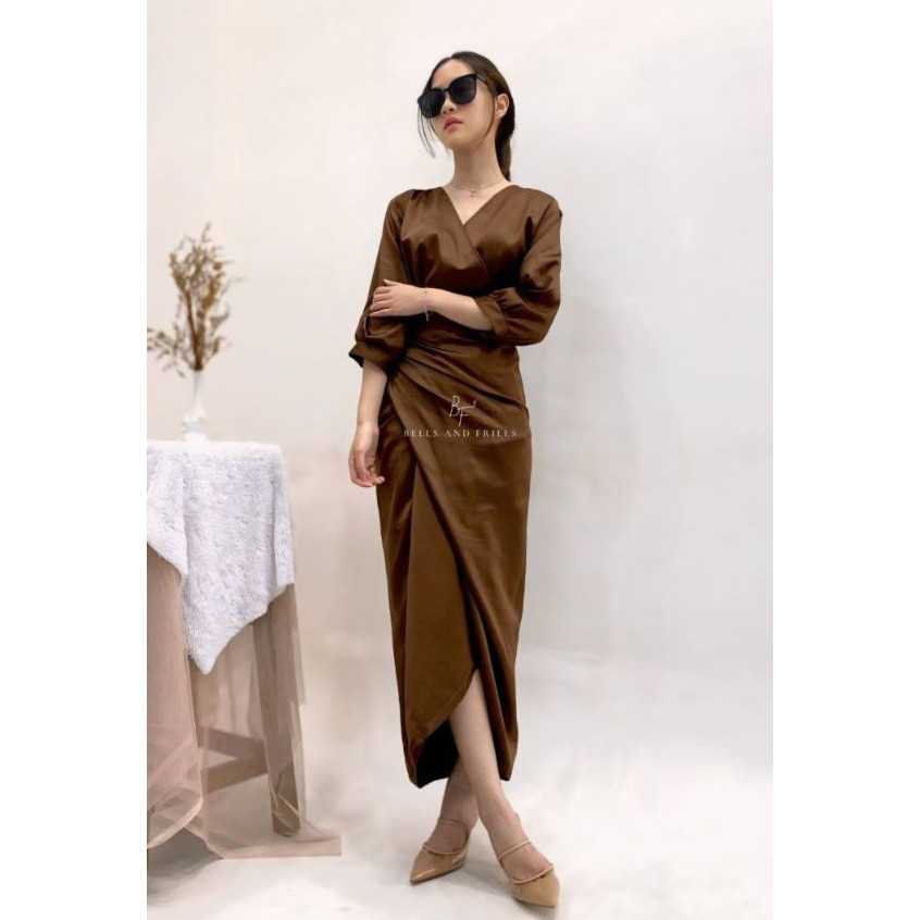 NAURA One Set Rok Lilit Satin + Kimono Blouse / Set Satin Wrap Skirt Kondangan / Oneset Satin Modern