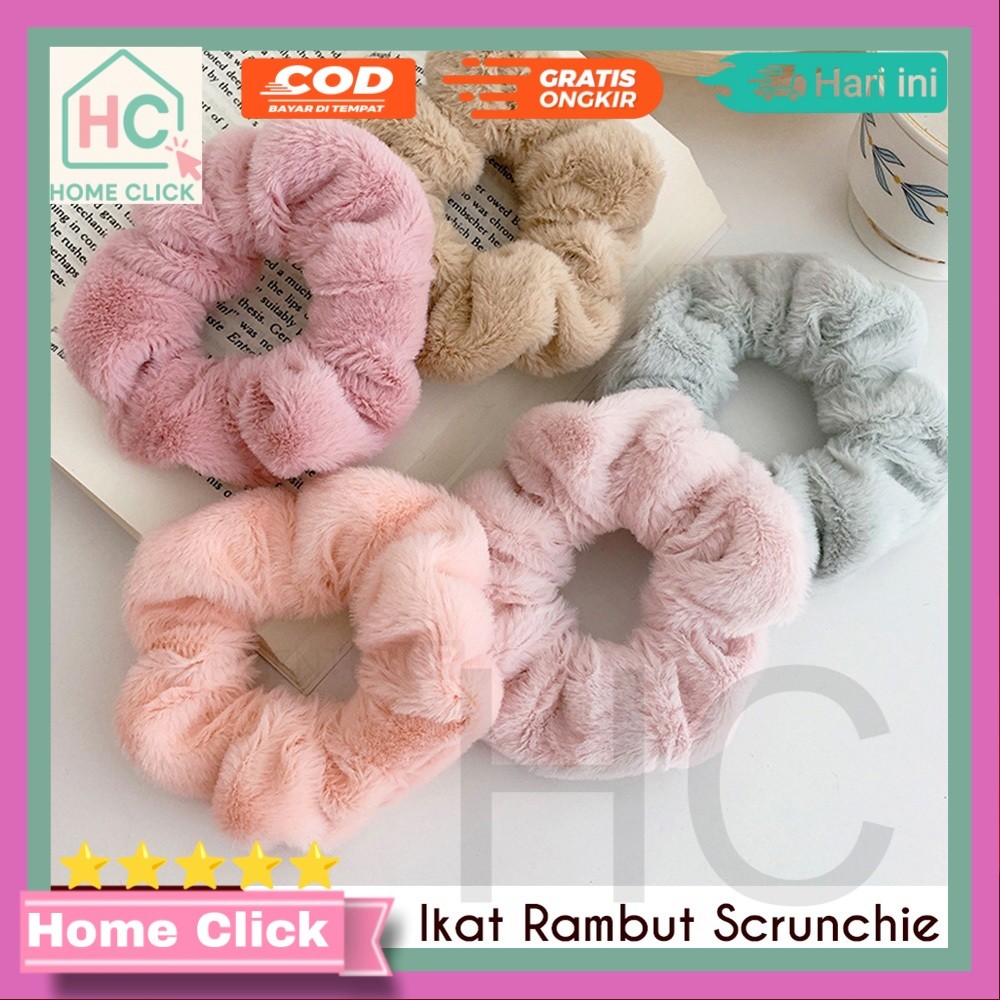Ikat Rambut Scrunchie Gaya Korea Tile Bulu Kain Hairband Gelang Kunciran Cepol JilbabLingkar Besar