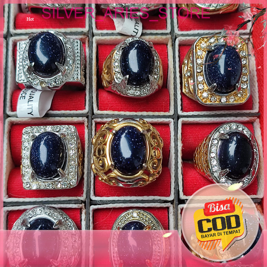 [COD] Cincin Batu Akik Pasir Intan Hitam High Quality Kilap Mengkilap Tidak Retak & Tidak Cacat , Ri