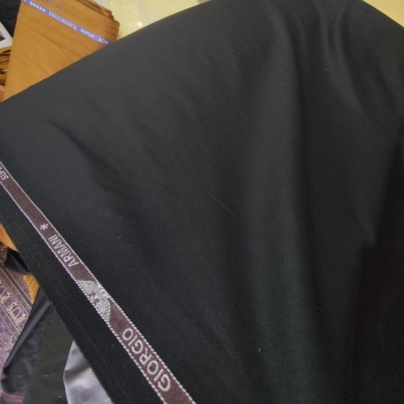 Kain Hitam Premium Giorgio Armani Semiwool Bahan Celana Baju Jas Blazer Formal Safari