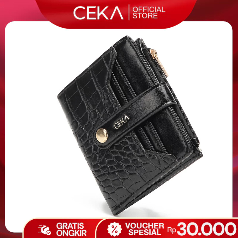 LF56TG CEKA Dompet Wanita Import Kartu Dompet Uang Cewek Kecil Dompet Pendek Wanita Kulit Croco Keki