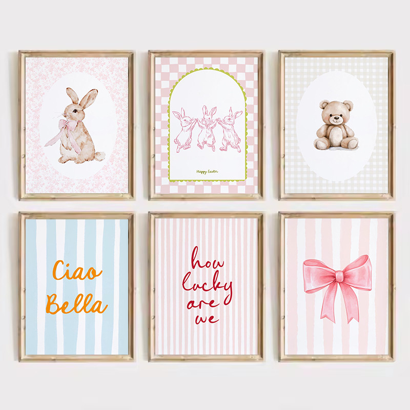 

Trendy Quotes How Lucky Are We Nursery Animals Coquette Buuny Bear Poster Canvas Painting Wall Art Pictures Home Decor