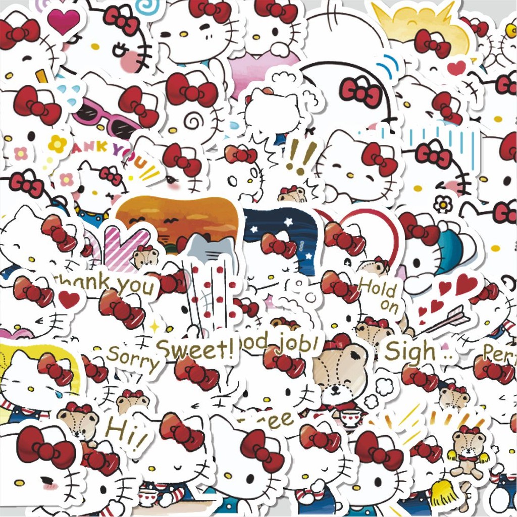 

100PCS Lucu Stiker Kartun Hello Kitty V3 Stiker Aesthetic Stiker Anti Air Stikers Berperekat Waterproof sticker decal buat Motor Helm Buku Journal Koper Casing HP Laptop Botol Minum Hadiah anak