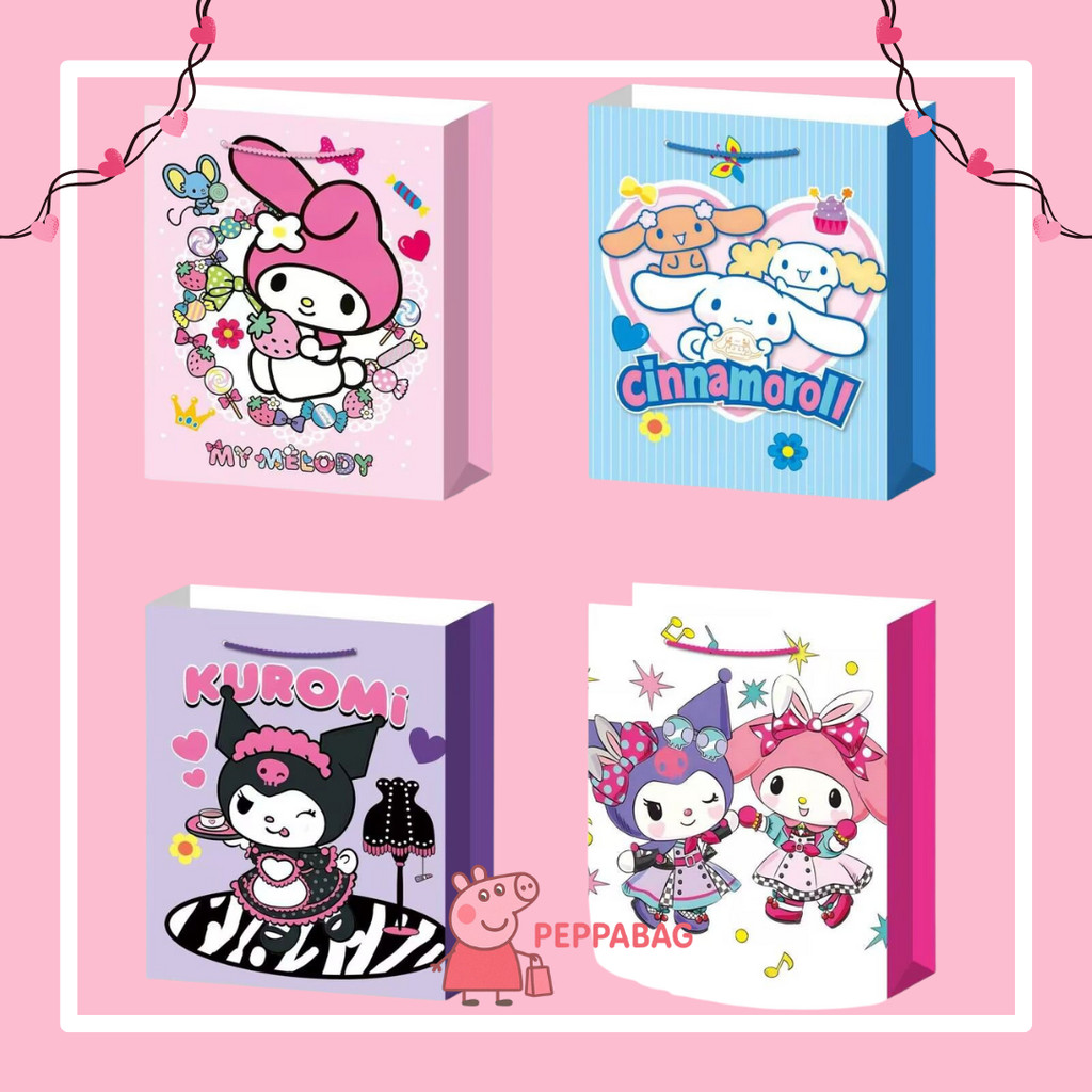 

Paper Bag Gift Cute Hadiah Premium 3d Silver Glitter Motif Sanrio Kuromi Melody Monroll - ES0640